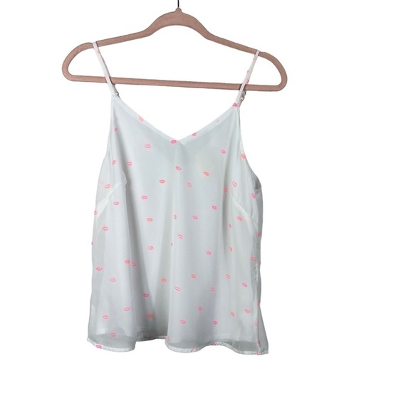 Japna Women's Camisole Top Lips Print Adjustable Straps Lined Flowy Size M - Picture 2 of 8